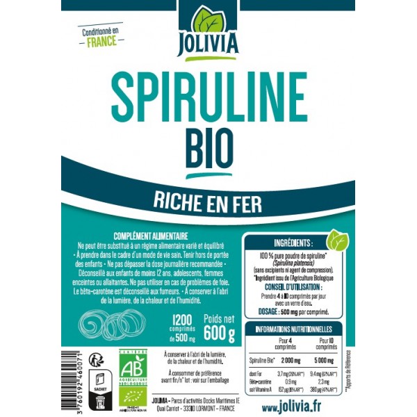 Spiruline Bio - 1200 comprimés de 500 mg
